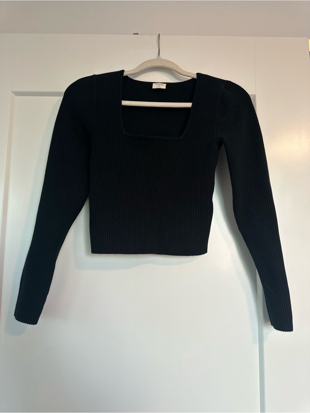 Abercrombie & Fitch Black Ribbed Square-Neck Long Sleeve Sweater
